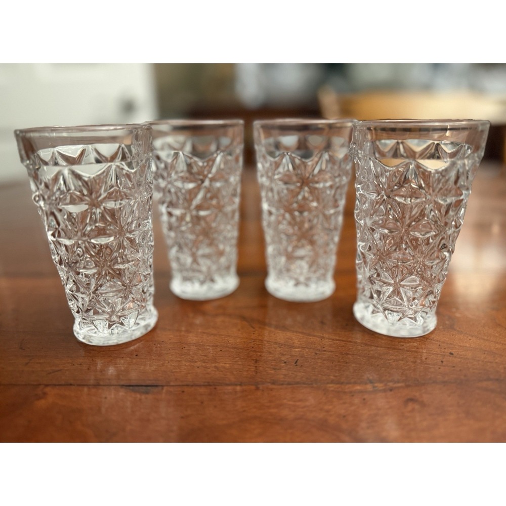 Set of 4 Vintage Imperial Glass Mt Vernon Clear Juice Pressed Glasses